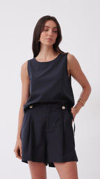 Regata decote redondo azul - look completo