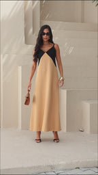 Vestido longo bicolor
