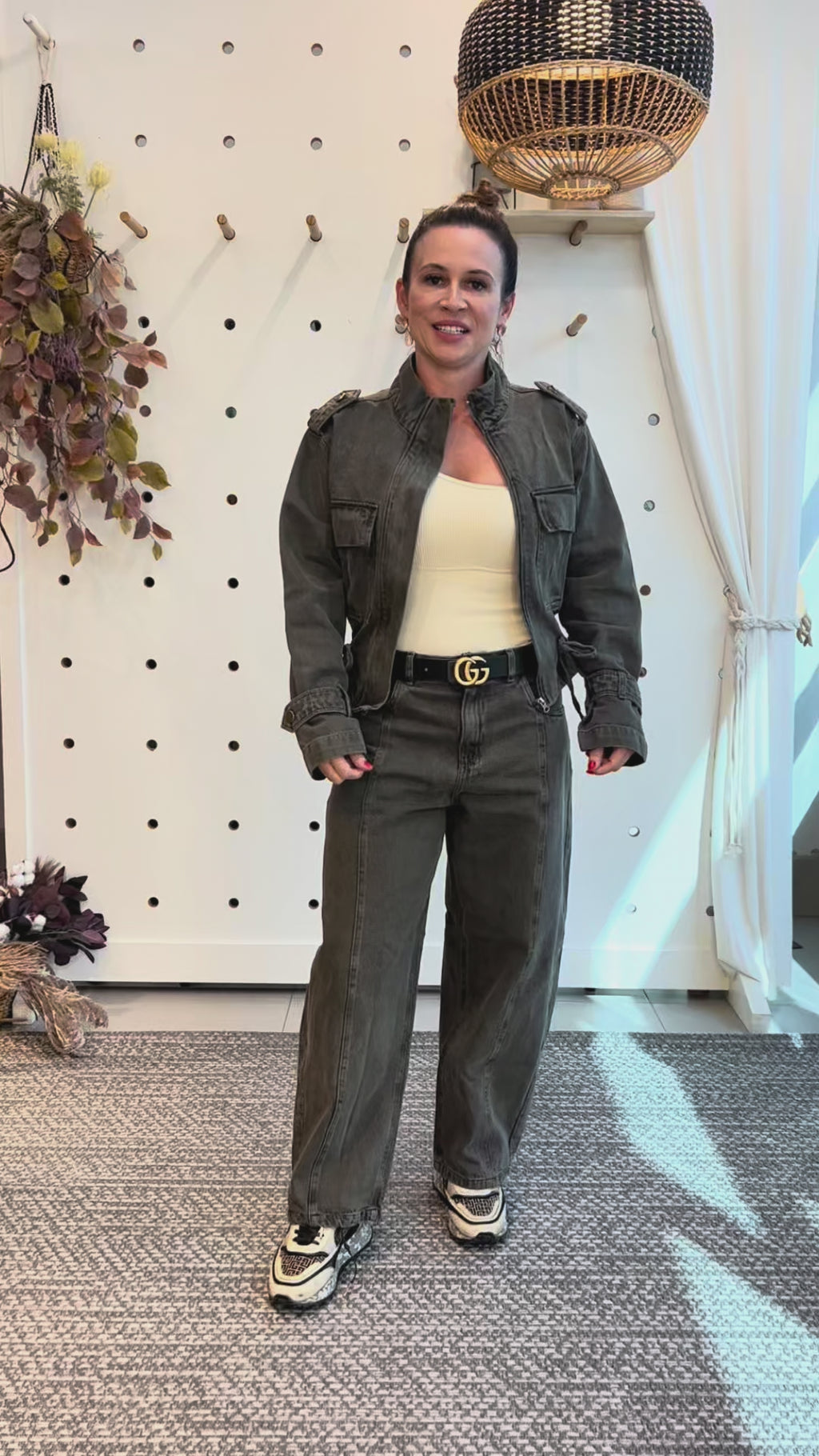 Jaqueta jeans cargo verde militar