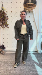 Jaqueta jeans cargo verde militar