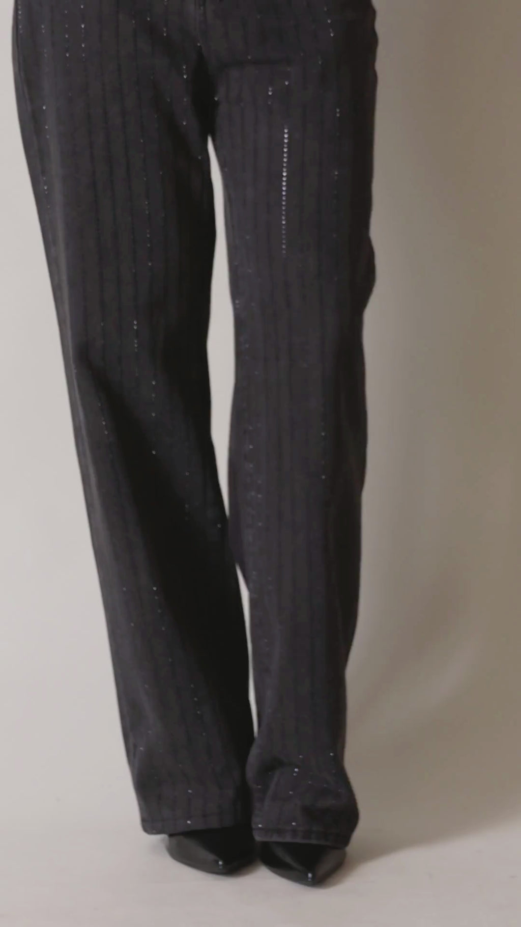 Calça jeans wide leg black strass