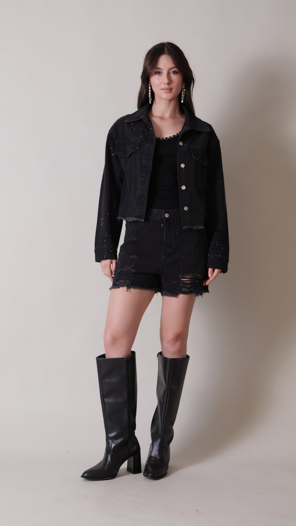Jaqueta jeans black strass
