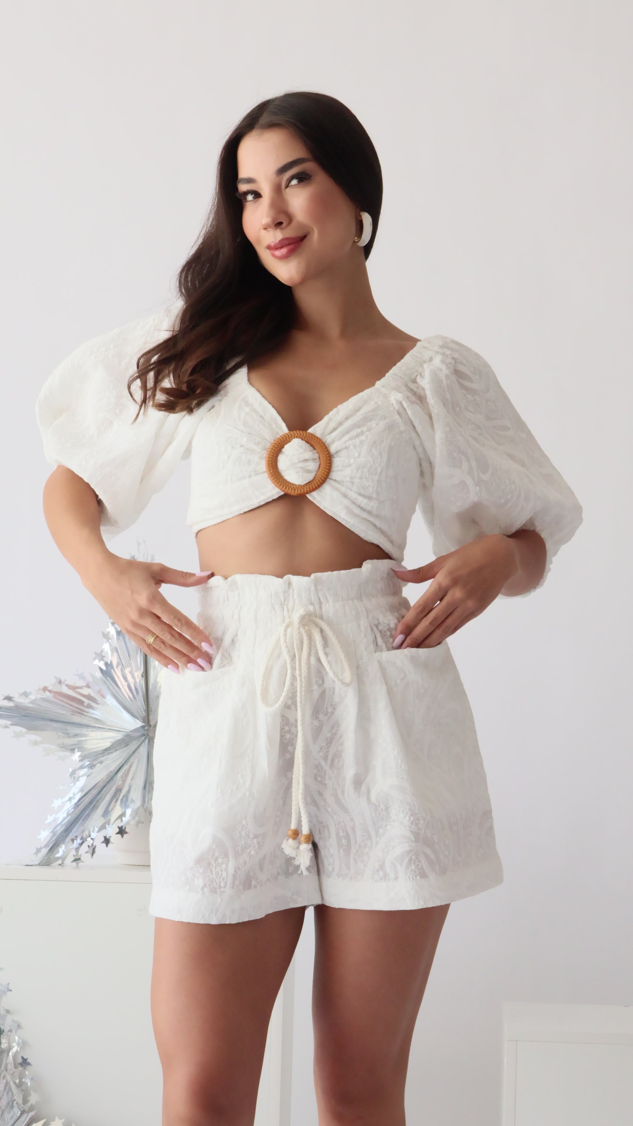 Conjunto shorts e top em laise