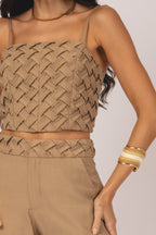 Conjunto cropped tressê e calça pantalona