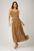 Vestido midi alça com cinto cordão