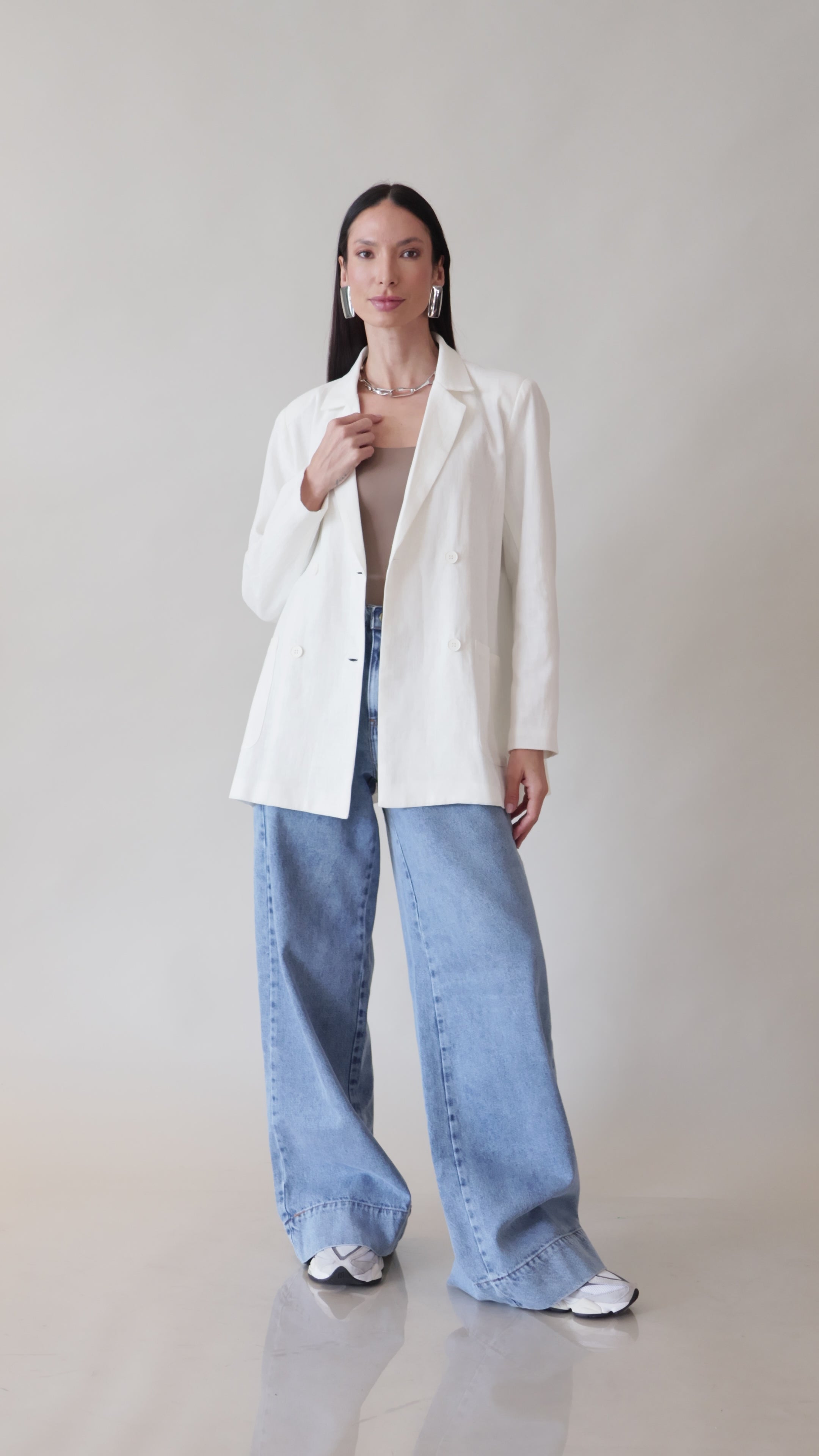 Calça jeans wide leg com elástico