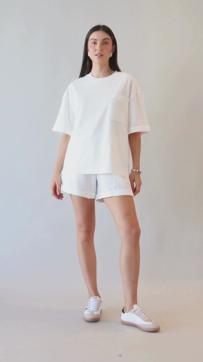 Conjunto estonado de camiseta oversized e shorts
