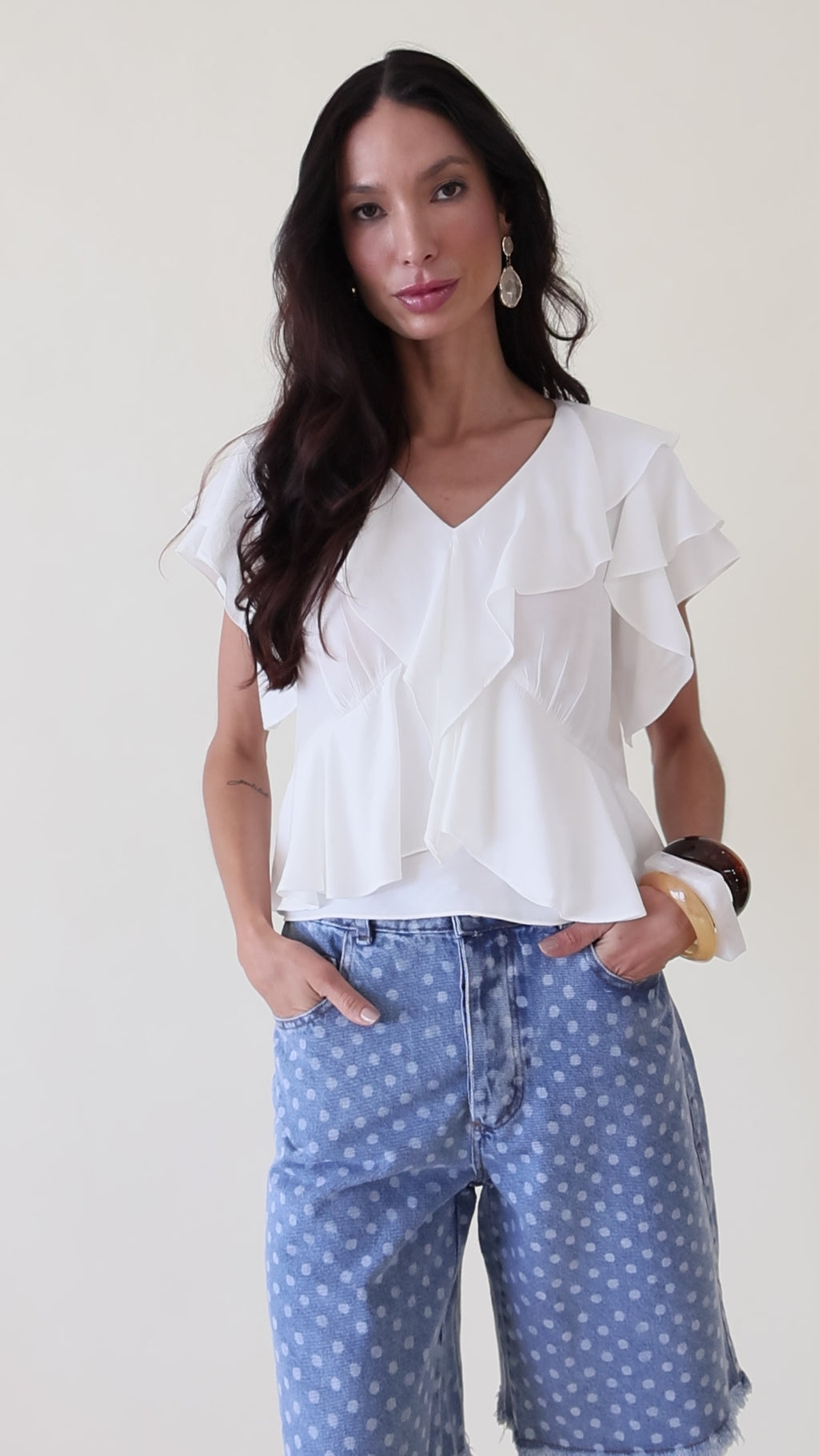 Bermuda jeans em poá