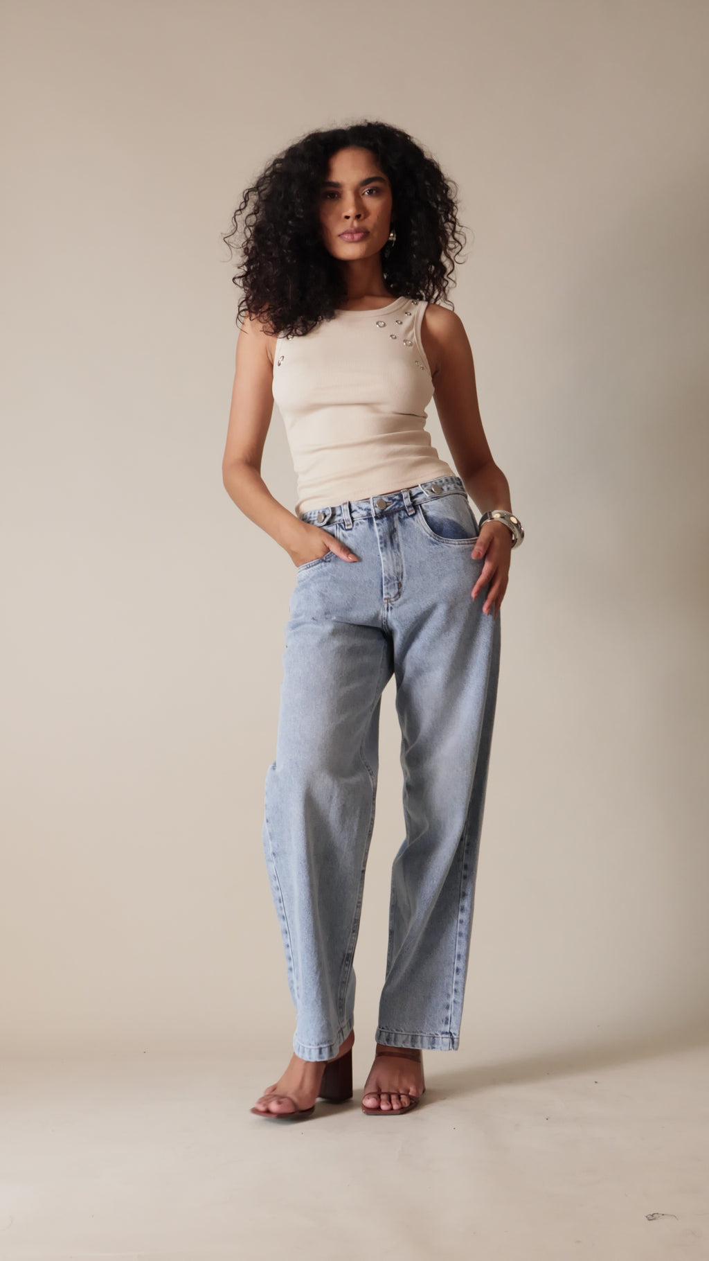 Calça sarja boyfriend média