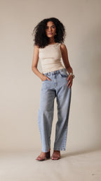 Calça sarja boyfriend média