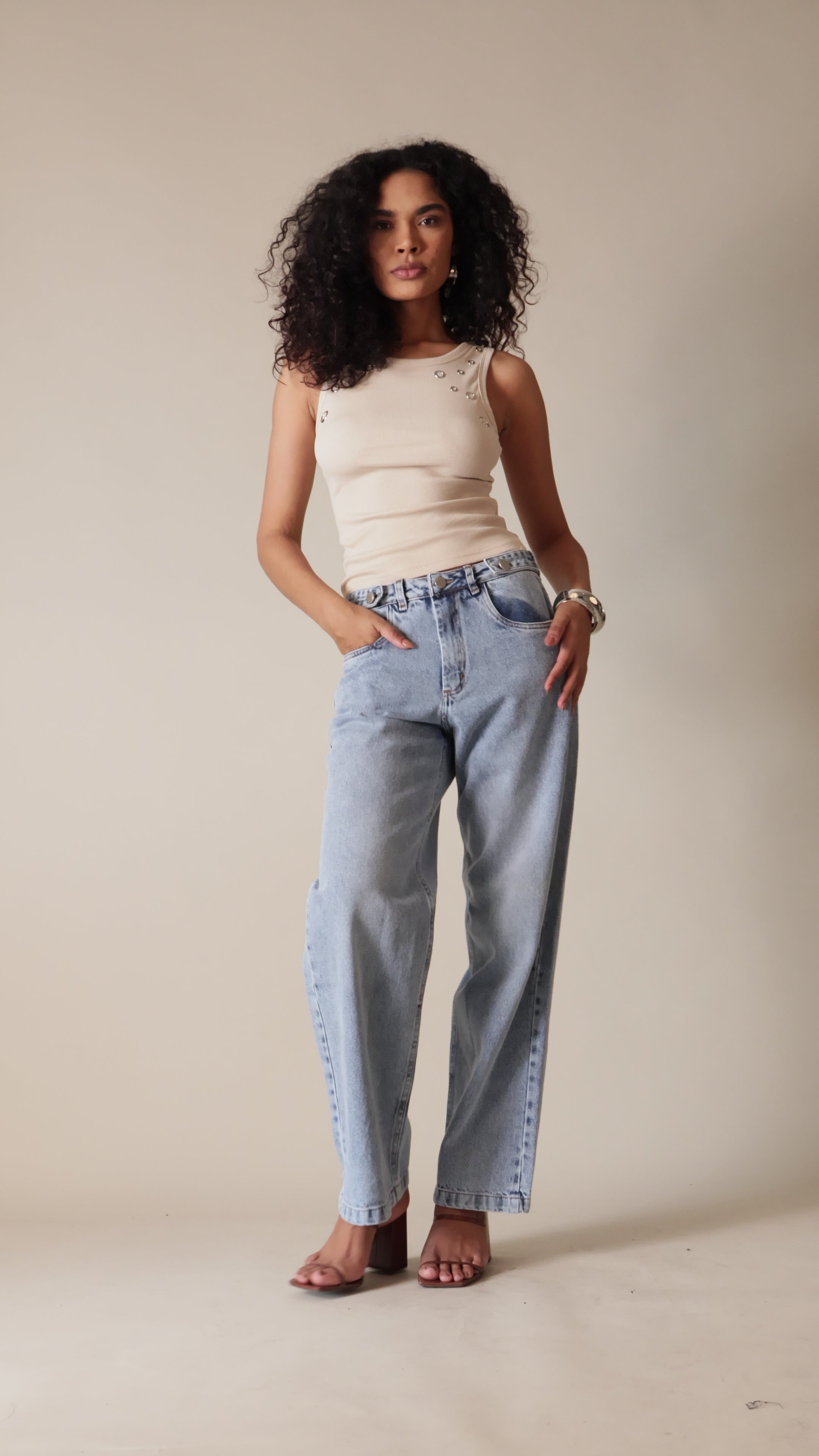 Calça sarja boyfriend média