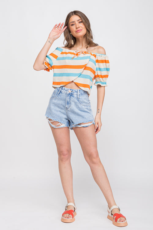 Blusa maxi cropped Azul
