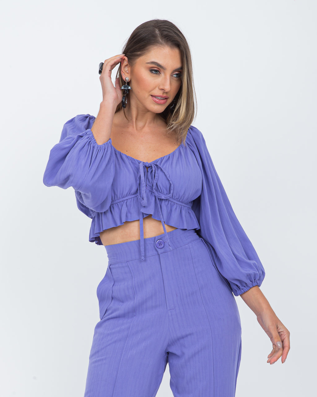Conjunto em viscose maquinetada hortência