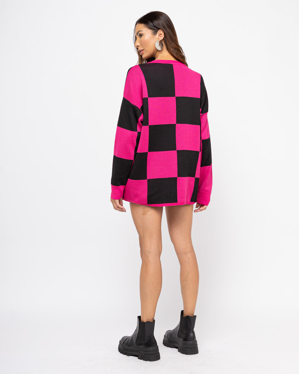 Blusa tricot xadrez pink/preto
