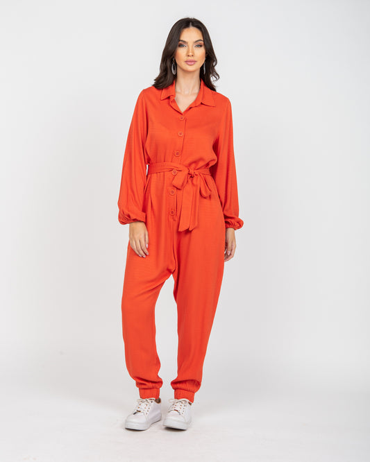 Macacão jogger em viscose maquinetada laranja